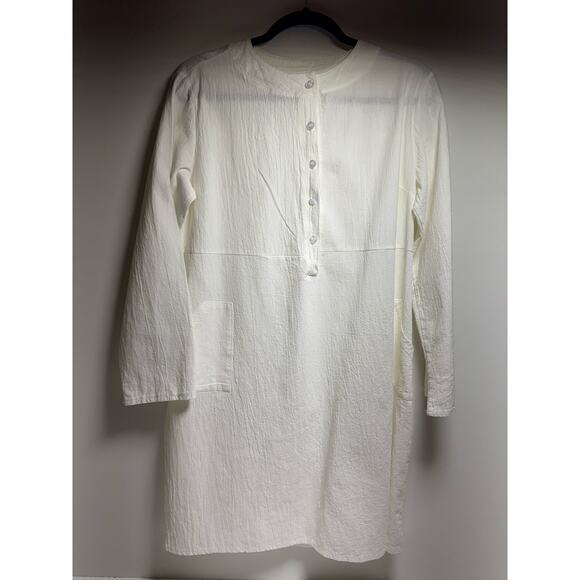 Tunic Swim Cover Up White Sz Medium Long Sleeve Beachy Pockets Summer - Picture 5 of 6